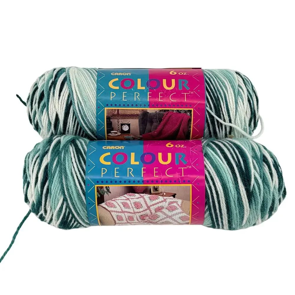 Caron Colour Perfect Yarn Pine Ombre 7798 Worsted 6 oz Lot of 2 Vintage